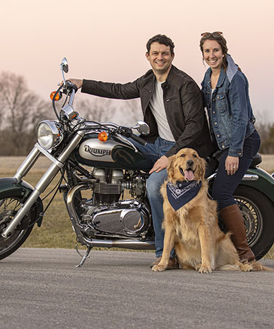 Sarah and Casey on the Triumph